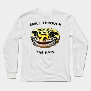 Leopard Gecko Smile Through the Pain Funny Pet Lizard Lover Long Sleeve T-Shirt